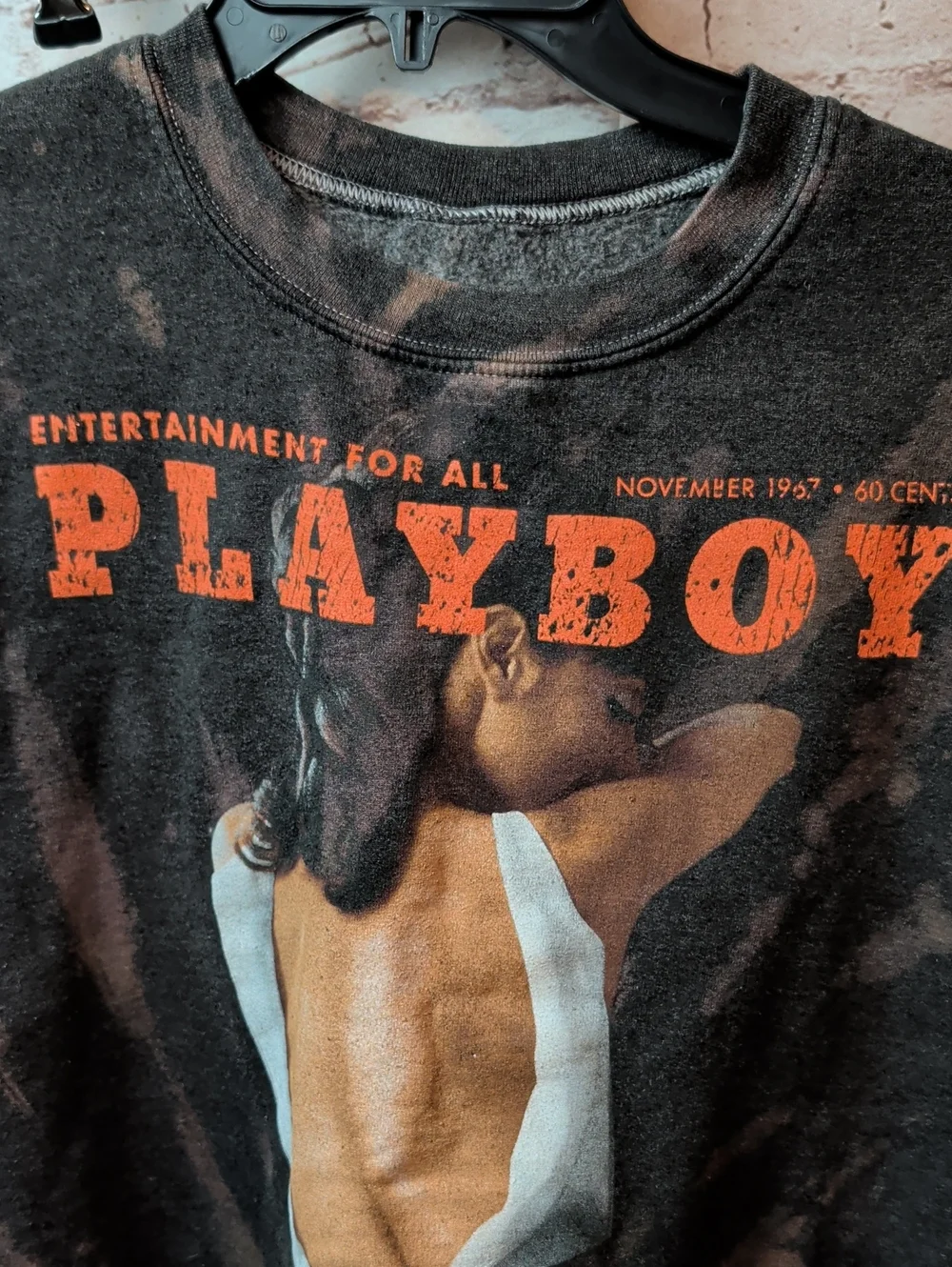 Playboy Graphic Crewneck Sweatshirt - Black with Orange Print Small